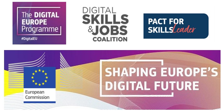 Logos Digital Skills & Jobs Coalition, Pact for Skills y Programa Europa Digital de la Unión Europea