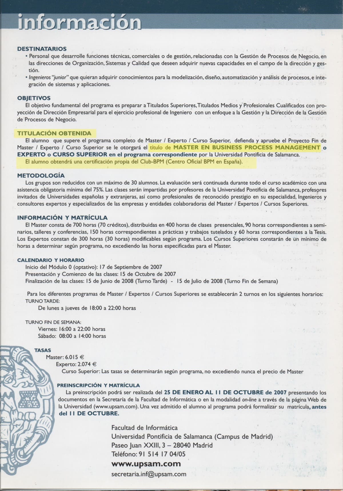 Primer Master Universitario BPM del Mundo - Tercera página del folleto
